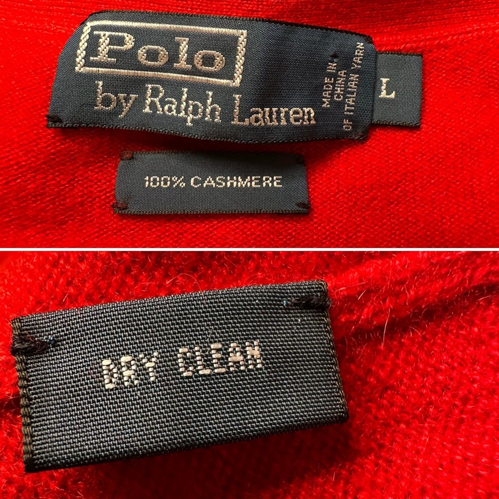 Vintage 90s Polo Ralph Lauren Cashmere Cardigan Sweater Red Y2K Classic Knit L - Picture 6 of 12